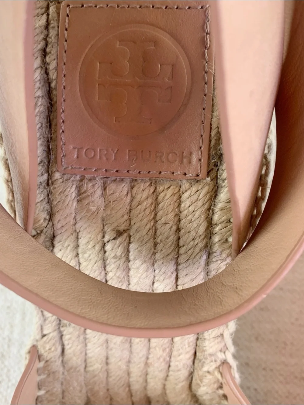 Tory Burch women's leather Espadrille Wedge Sandals blush tan size 9